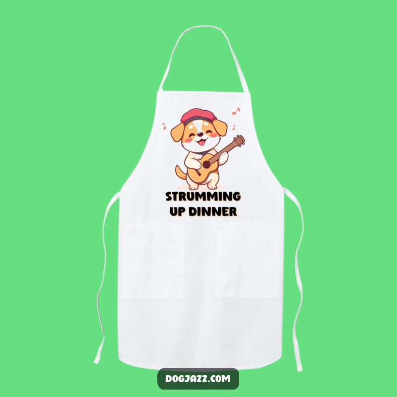 Funny French Dog Guitar Apron: Beret Dog's Culinary Concert, Chef's Gift