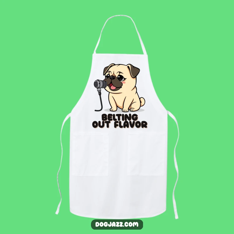 Funny Pug Rockstar Apron: Vintage Mic Pug Sings, Perfect for Kitchen Concerts