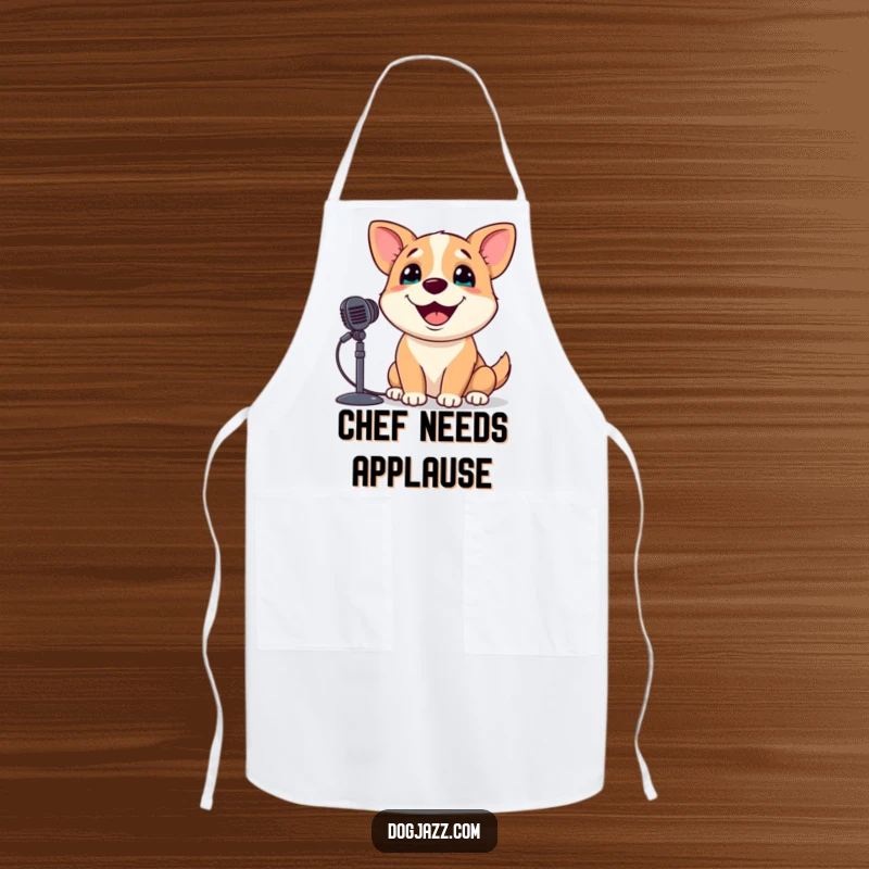 Funny Dog Apron: A dog happily sings into a microphone while cooking, bringing musical fun to the kitchen.