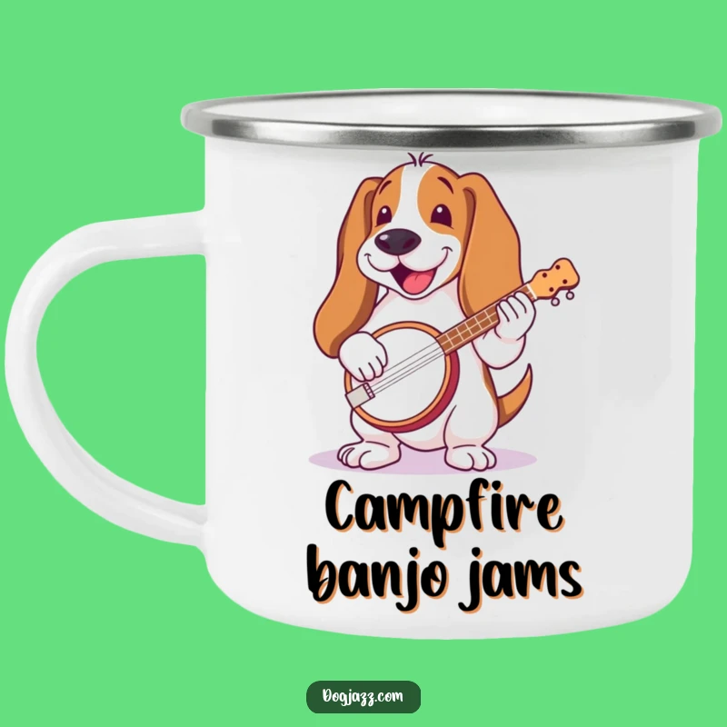 Adventure Ready Funny Basset Hound Banjo Camping Mug: Rustic Outdoor Music, Funny Gift