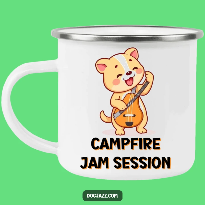 Funny Dog Bass Player Camping Mug: Enjoy Your Brew with This Rhythmic Canine's Outdoor Style