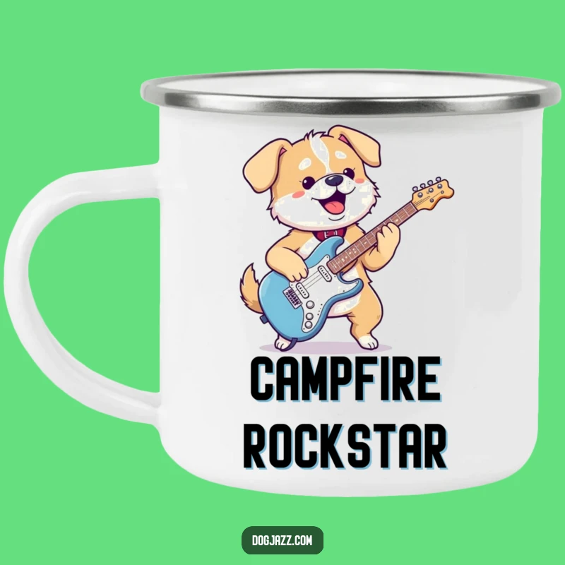 Funny Kawaii Dog Guitar Camping Mug - Rocking Pup Outdoor Gift