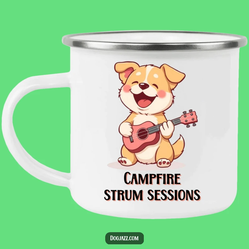 Funny Ukulele Dog Camping Mug; Sip Tunes Outdoors With This Happy Gift