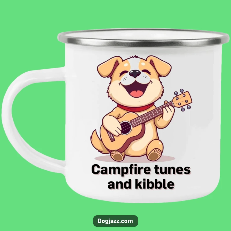 Funny Dog Ukulele Camping Mug: Durable Enamel Mug for Outdoor Music Lovers