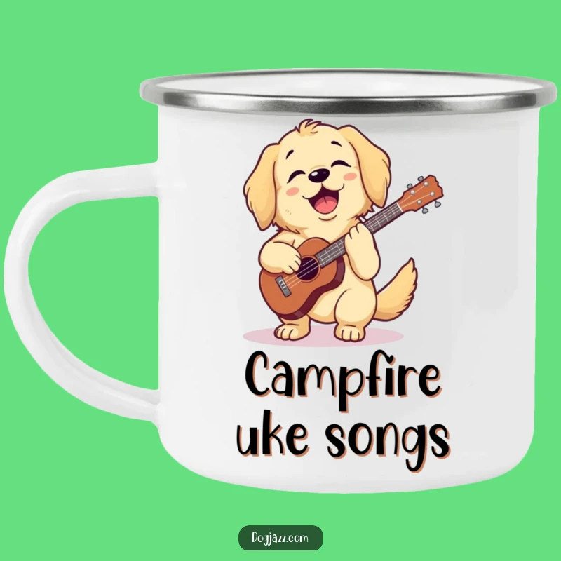 Funny Golden Retriever Ukulele Camping Mug: Campfire Tunes and Happy Vibes