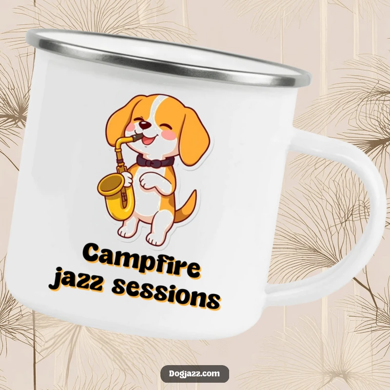 Funny beagle dog playing a saxophone under the stars, on a durable camping mug, a perfect funny gift.