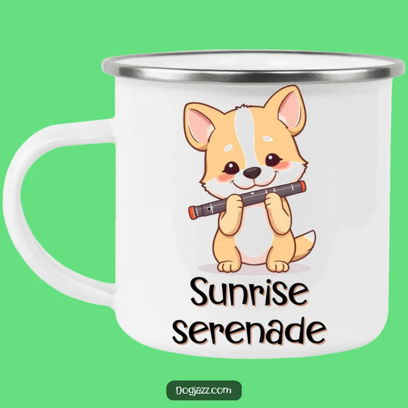 Funny Dog Clarinet Player Camping Mug: Enjoy Your Brew with This Melodious Canine Outdoors