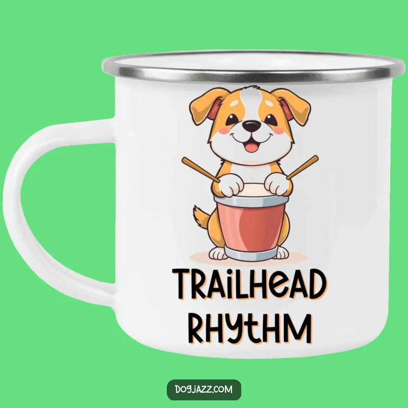 Funny Dog Drummer Camping Mug: Enamel Beat Tapping Mug for Outdoors Gift