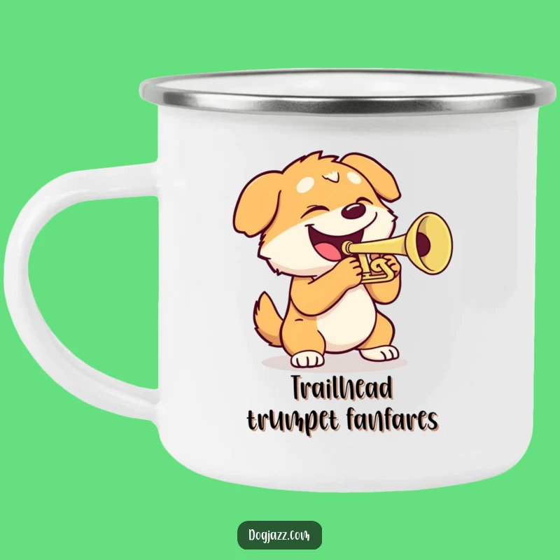 Funny Dog Trumpet Camping Mug: Durable Enamel Mug for Outdoor Music Lovers