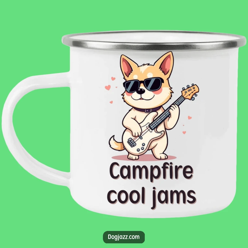 Funny Jazz Bass Dog Camping Mug: Cool Outdoor Music Gear Gift