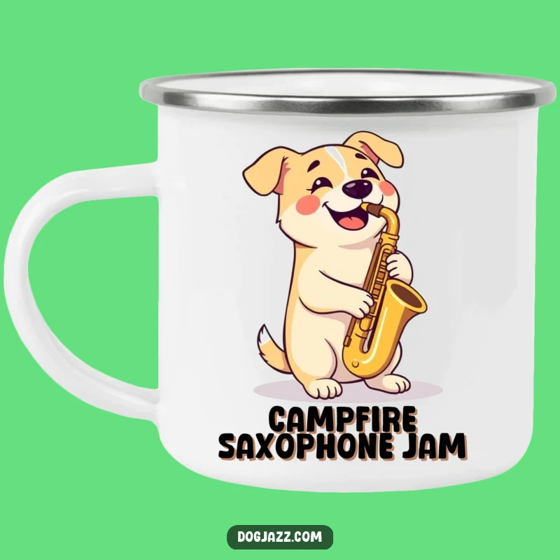 Funny Saxophone Dog Camping Mug: Adventure Sips with Canine Jazz - Gift!