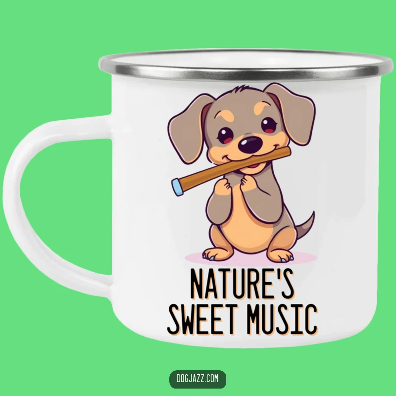 Durable Funny Dachshund Flute Camping Mug - Outdoor Music Lover Gift!
