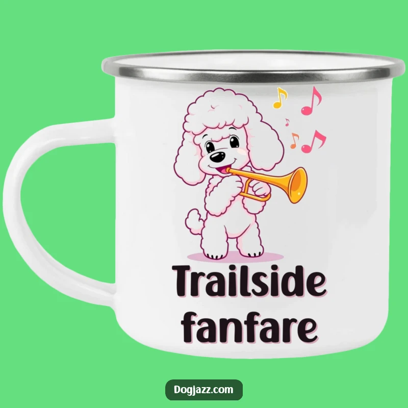 Funny Poodle Trumpet Camping Mug: Elegant Campfire Tunes for Music Lovers