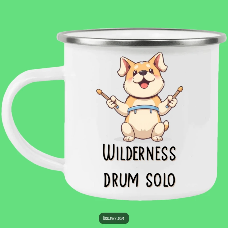 Funny Dog Drummer Camping Mug: Hilarious Outdoor Music Gift for Adventurers