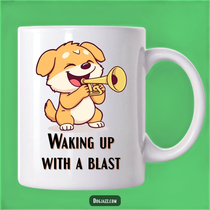 Funny Dog Trumpet Mug: Energetic Canine Musician Gift for Brass Lovers