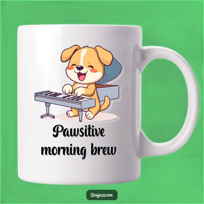 Funny Piano Dog Mug: Enthusiastic Canine Musician Gift for Piano Lovers