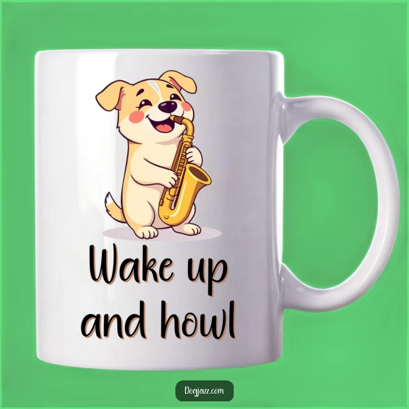 Funny Saxophone Dog Mug: Happy Canine Musician Playing Tenor Sax - Perfect Gift!
