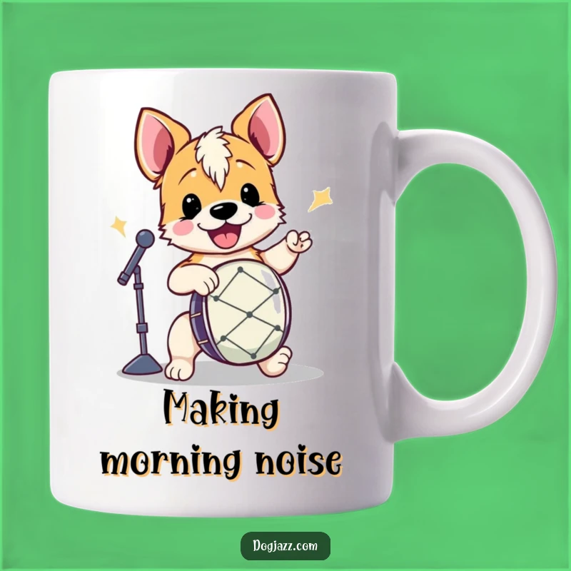 Funny Terrier Drummer Mug: Energetic Dog Rocking the Drums, Perfect Music Lover Gift