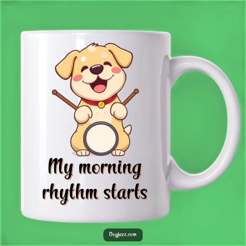 Funny Dog Drummer Mug; A Rhythmic Canine Rock Star Gift for Music Lovers