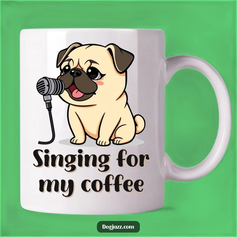 Funny Pug Rockstar Mug: Vintage Mic Pug Singing, Perfect Karaoke Gift