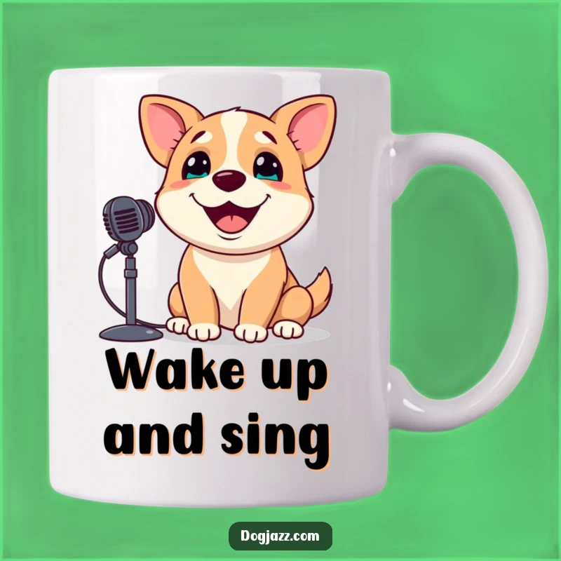 Funny Singing Dog Mug: Happy Crooner Pooch Microphone Grin for Music Gift