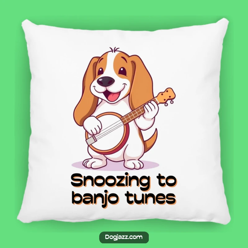Comfy Funny Basset Hound Banjo Pillow: Rustic Accent Pillow, Perfect Funny Gift