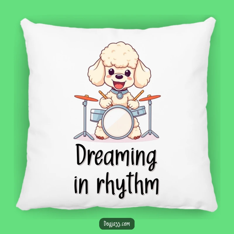 Funny Poodle Drummer Pillow - Joyful Dog Musician Cushion for Cozy Comfort