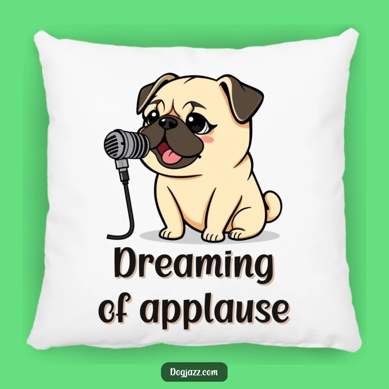 Funny Pug Rockstar Pillow: Cozy Vintage Mic Pug Cushion, Perfect Accent