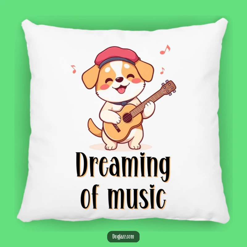 Funny French Dog Guitar Pillow: Cozy Beret Dog Music Accent, Perfect Decor
