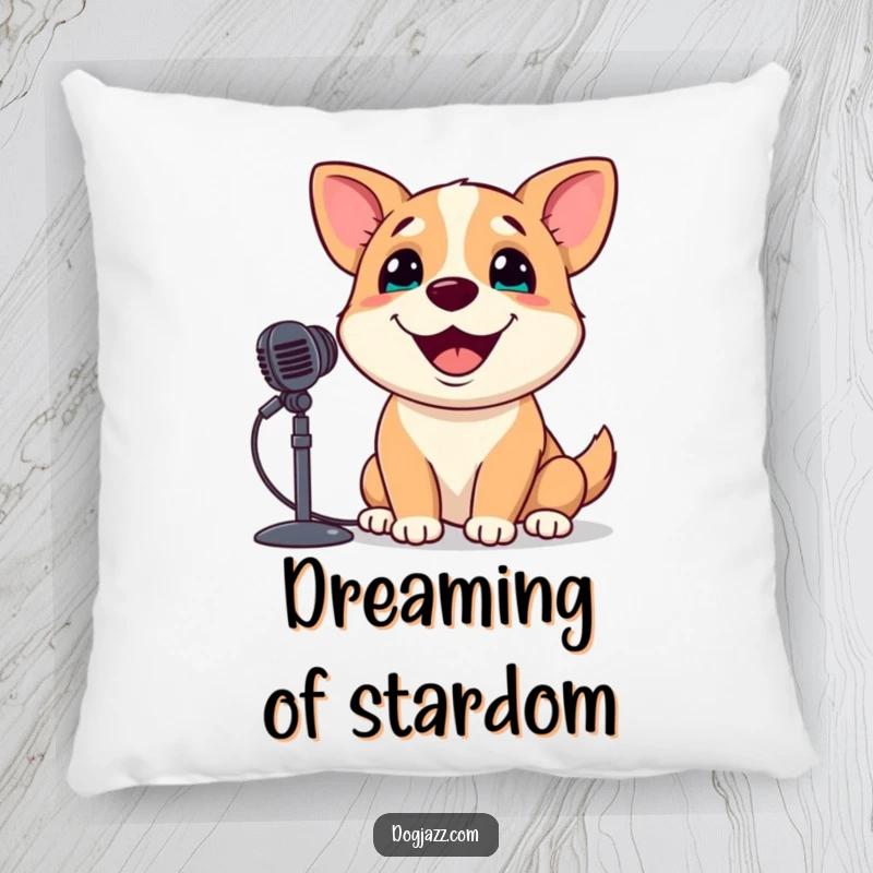 Funny Dog Pillow: A singing dog with a bright grin offers comfort and musical cheer, perfect for relaxation.