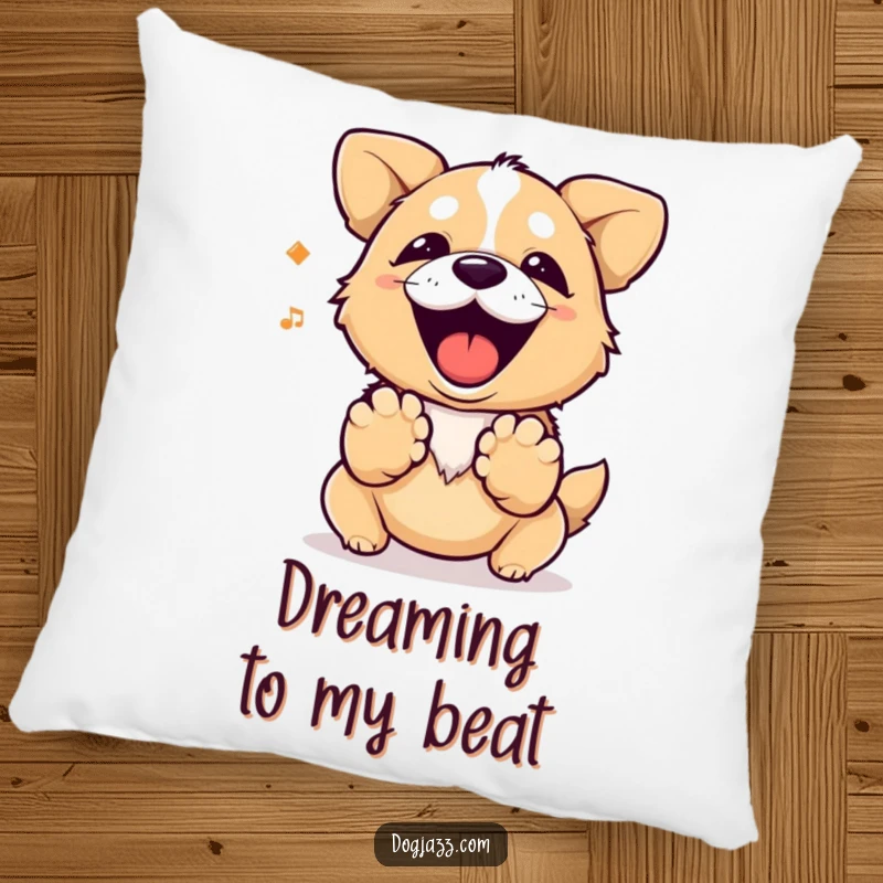 Funny dog barking a rhythm with its paws, a soft and humorous pillow.