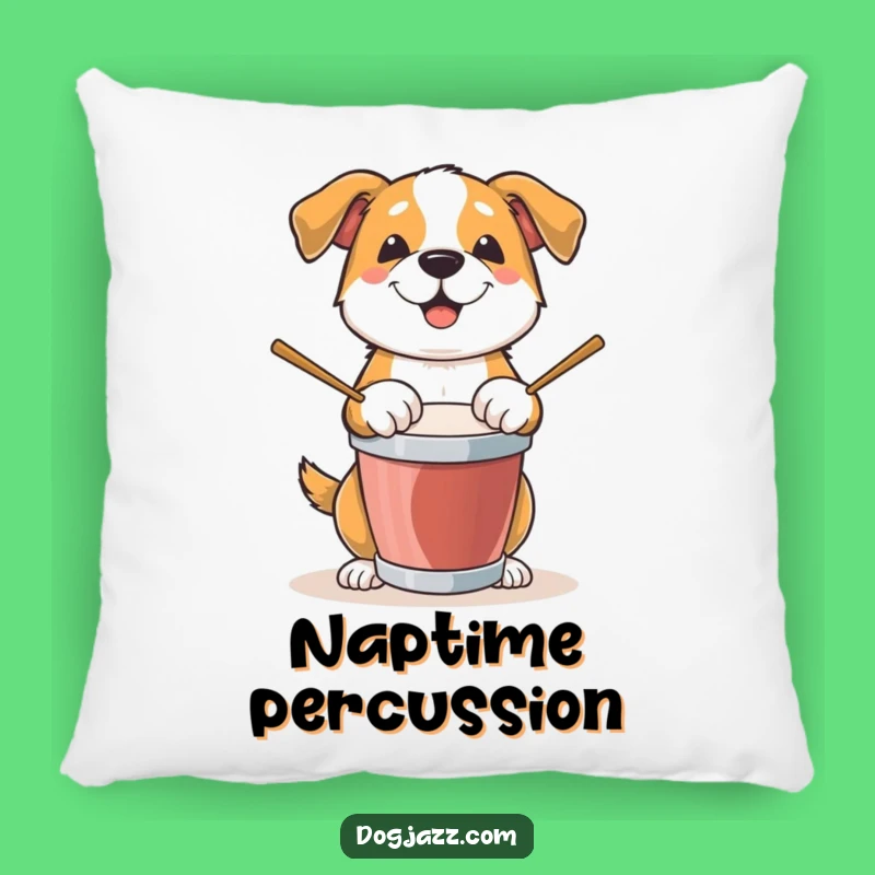 Funny Dog Drummer Pillow: Cozy Canine Beat Tapping Cushion Gift