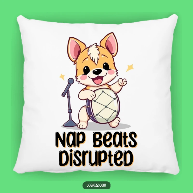 Funny Terrier Drummer Pillow: Cozy Cushion with Energetic Dog Beat, Music Lover Accent