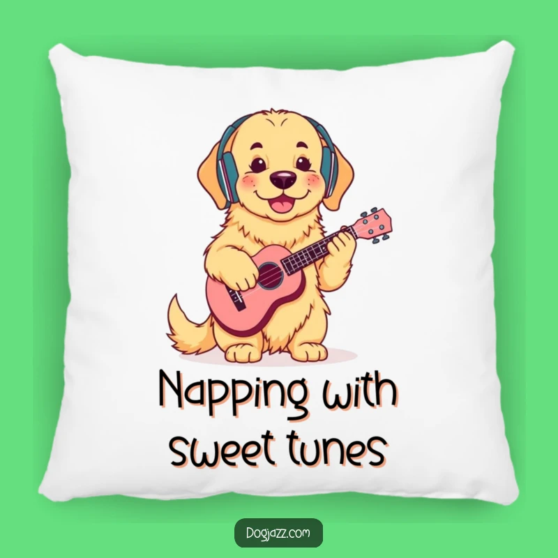 Comfy Funny Golden Retriever Ukulele Pillow: Musical Accent Pillow, Perfect Funny Gift