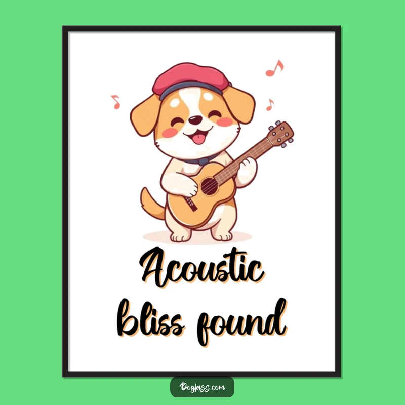Funny French Dog Guitar Digital Art: Beret Dog's Tunes, Instant Art Gift
