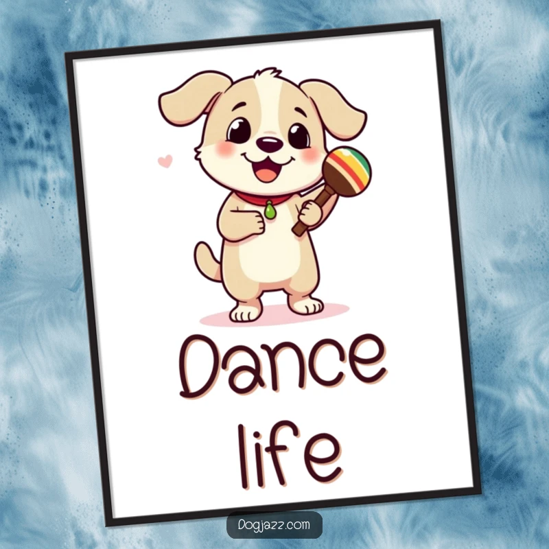 Funny dog character dancing with maracas, a vibrant digital art file for printing. Instantly adds energy and fun.