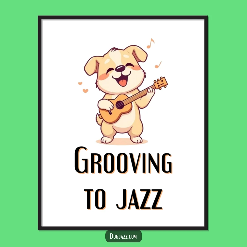 Funny Dog Jazz Digital Art: Cool Pooch Rhythm Print Gift