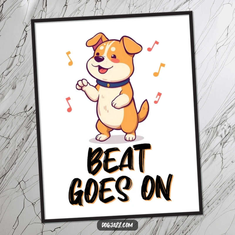 Funny Digital Art Print of a dog energetically tapping its paws to a lively beat, embodying pure musical joy and a fun-loving spirit.