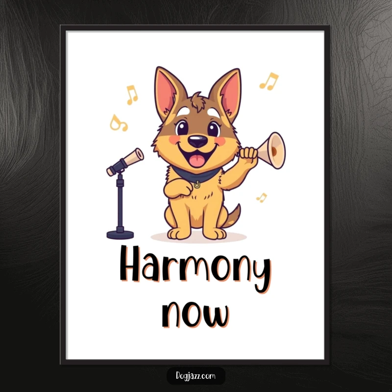 Funny German Shepherd Digital Art Print: A cheerful depiction of a German Shepherd conducting a band, bringing joy and harmony.