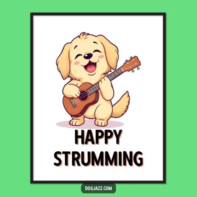 Funny Golden Retriever Ukulele Digital Art: Instant Joyful Music Wall Decor