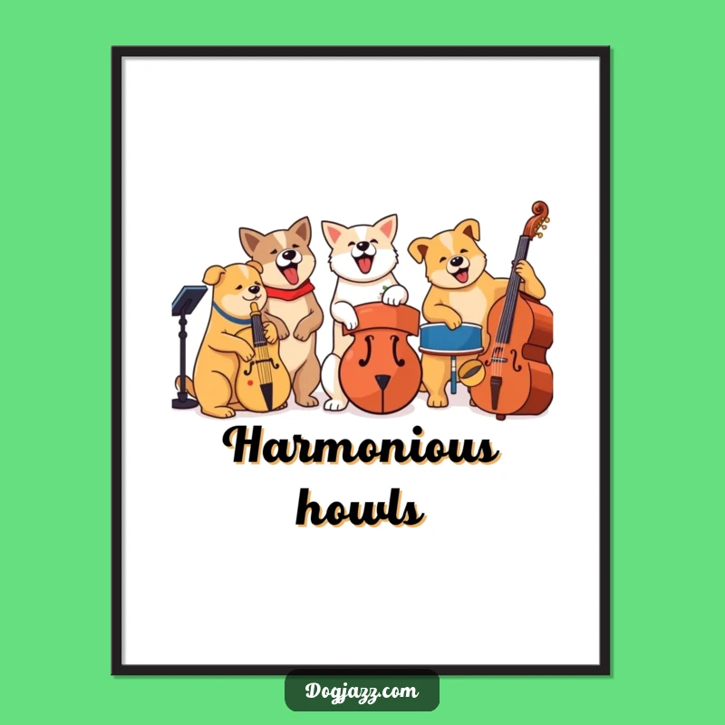 Funny Jazz Dog Band Digital Art: Cool Printable Decor for Music Lovers