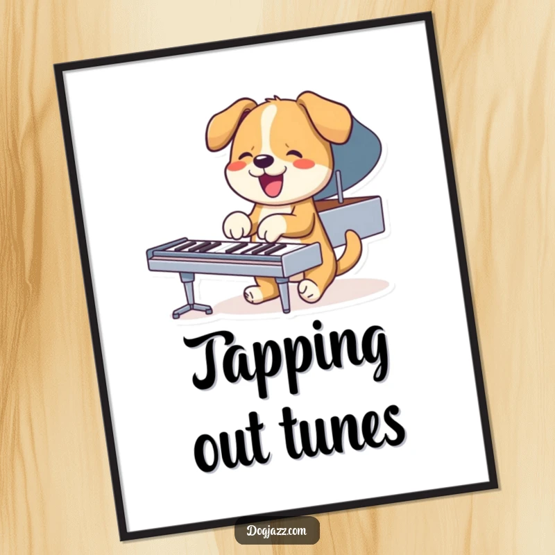 Funny dog playing piano with paws, digital art print, instant download for music decor.