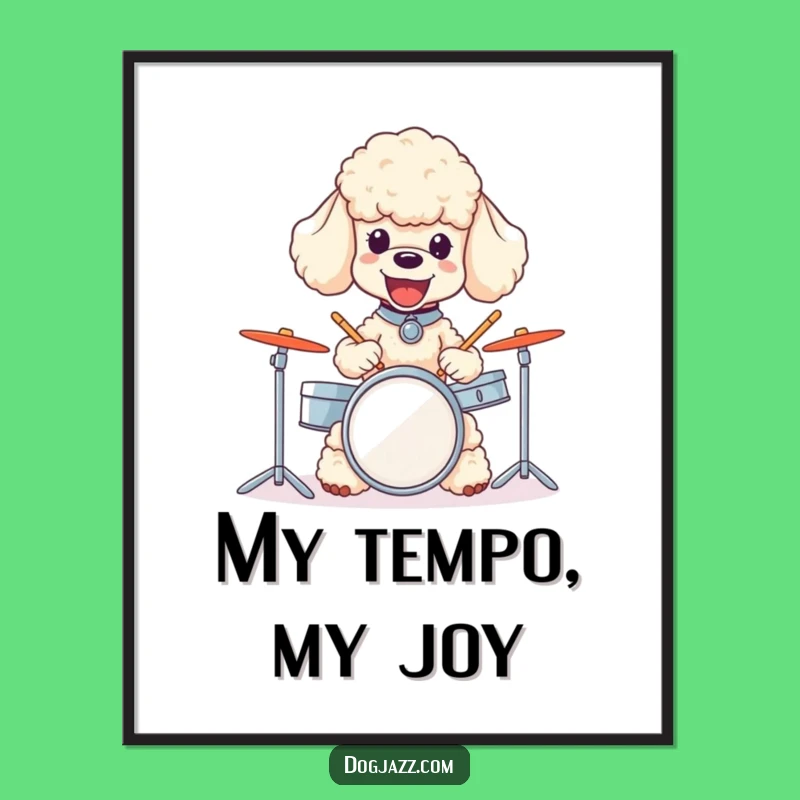 Funny Poodle Drummer Digital Art - Joyful Dog Musician Print for Cheerful Decor