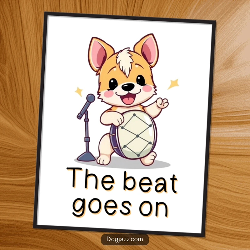 Funny Terrier Drummer Digital Art Print of an energetic terrier playing drums, perfect for vibrant and humorous music-themed decor.