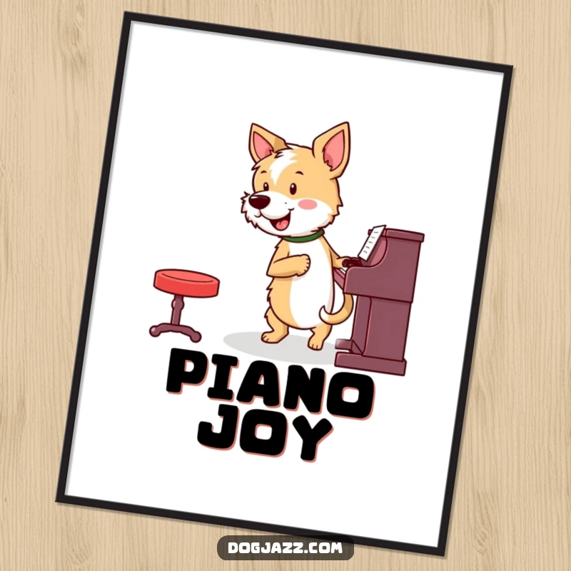 Funny terrier playing piano with great energy, digital art for instant wall decor, a funny gift.