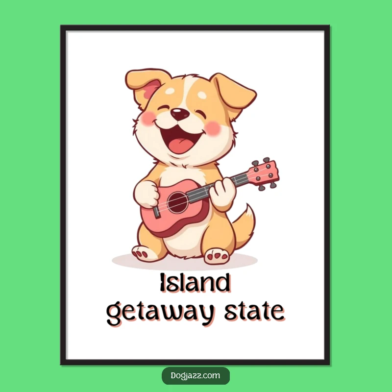 Funny Ukulele Dog Digital Art Print; Decorate With Happy Music Vibes Gift