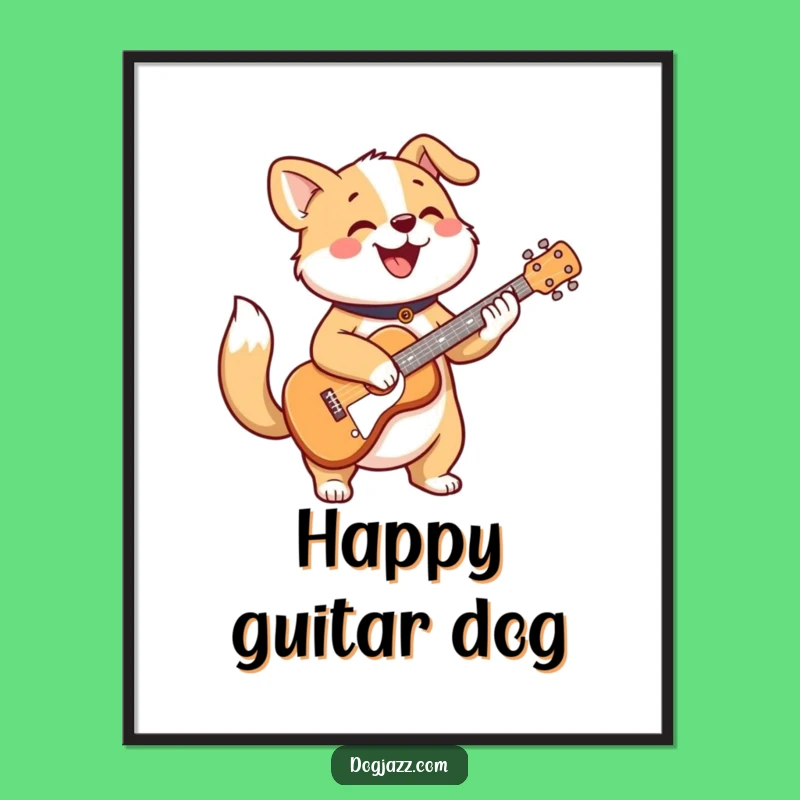 Funny Dog Guitar Digital Art: Cheerful Pooch Strumming Print Gift