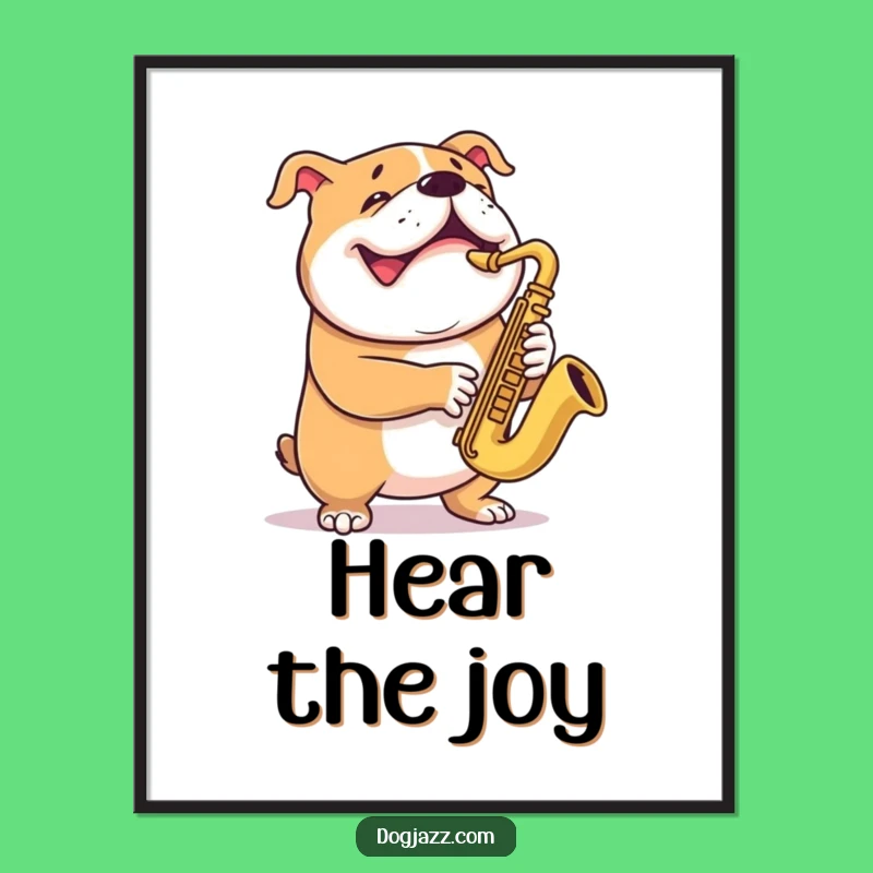 Funny Bulldog Saxophone Digital Art - Grinning Dog Musician Print for Humorous Decor
