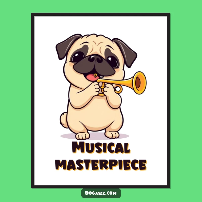 Funny Pug Trumpet Solo Digital Art: Instant Musical Joy Download!