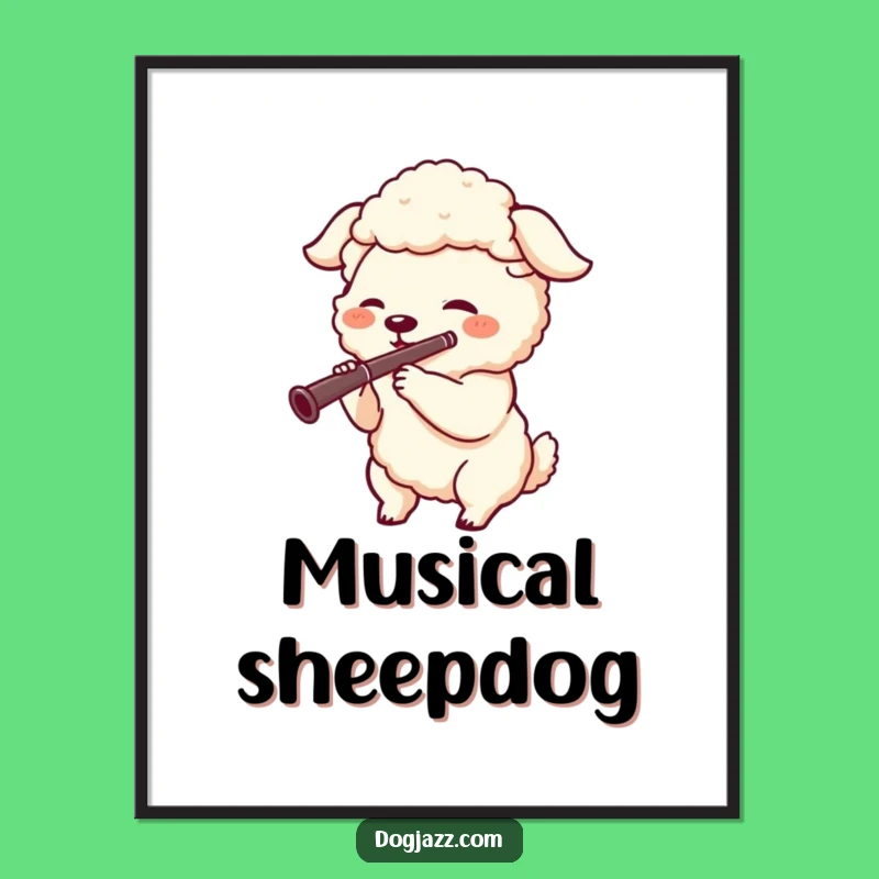 Funny Sheepdog Clarinet Digital Art: Bring Musical Joy to Your Walls